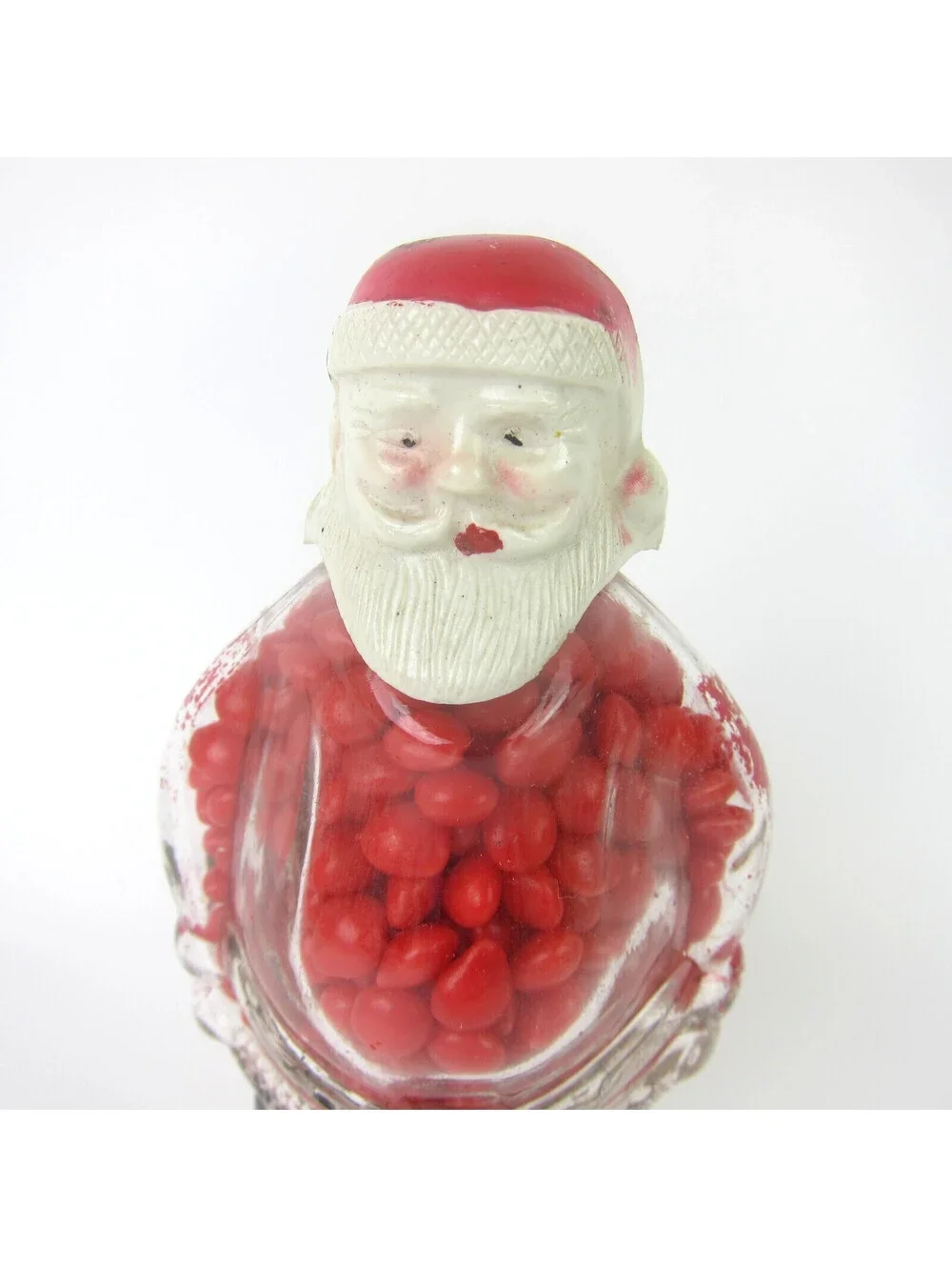 Vintage Christmas Santa Claus Glass Bottle Candy Container JH Millstein 1940-50s